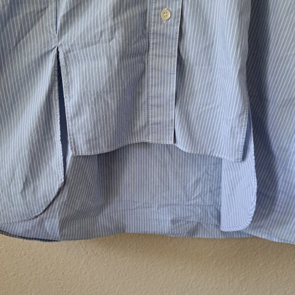 💚BCBG MaxAzria – Modern Blue Striped High-Low Button Front Blouse – Size Small - Picture 12 of 13